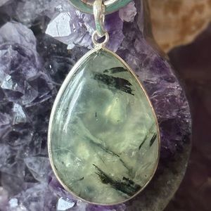 Prehnite sterling silver pendant
